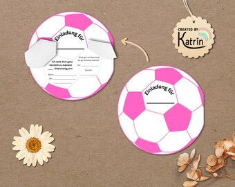 Football-themed invitation for girls - printable | Children's birthday party craft template | Invitation card craft kit | A4 PDF printable template