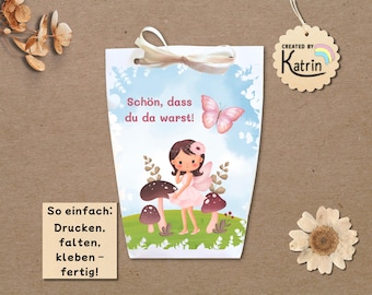 Fairy Party Favor Bag Printable | Fairy Party Favor Bag Craft Template | Butterfly and Mushroom Craft Kit | A4 PDF Printable Template
