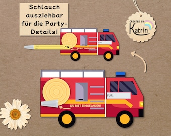 Feuerwehr Einladung zum Ausdrucken | Kindergeburtstag Bastelvorlage | Feuerwehr Bastelset | A4 PDF Druckvorlage