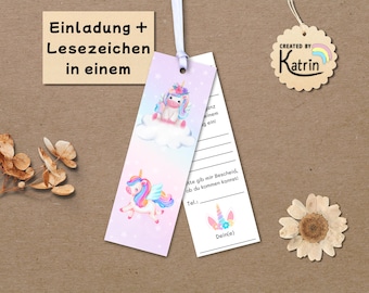 Invitación de unicornio imprimible | Plantilla de manualidades para cumpleaños infantiles | Kit de marcapáginas de unicornio | Plantilla imprimible en PDF A4