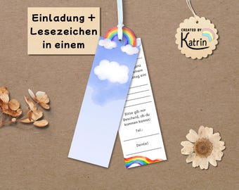 Rainbow Invitation Printable | Kids Birthday Craft Template | Rainbow Bookmark Craft Kit | A4 PDF Printable Template