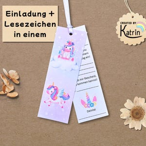 Unicorn invitation to print | Children&#39;s birthday craft template | Unicorn bookmark craft kit | A4 PDF printable template