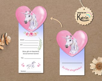 Invitación de unicornio imprimible | Plantilla de manualidades para cumpleaños infantiles | Kit de tarjetas de invitación | Plantilla para imprimir en PDF A4