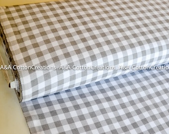 LIGHT GRAY WHITE 1//3 CHECHERED BUFFALO GINGHAM COTTON BLEND FABRIC 44/"W BTY