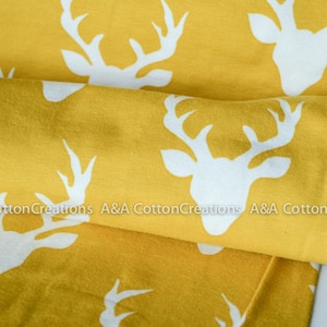 Last pieces KNIT Jersey Cotton Fabric, Buck Forest Mustard in Knit, Hello Bear Collection, Art Gallery Fabric Designed Jersey Fabric