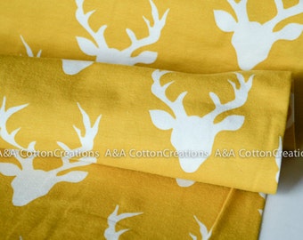Last pieces KNIT Jersey Cotton Fabric, Buck Forest Mustard in Knit, Hello Bear Collection, Art Gallery Fabric Designed Jersey Fabric