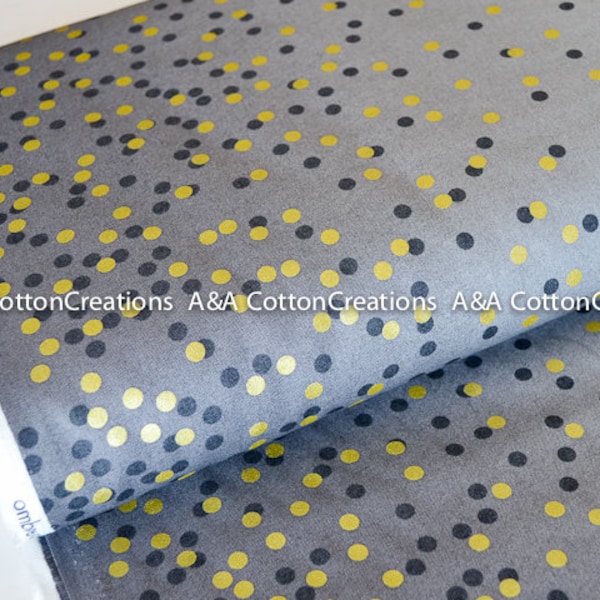 Ombre Confetti fabric, Graphite Grey 10807 13M Gold Metallic Fabric, Quilting cotton, Ombre Confetti cotton by Vanessa Christenson