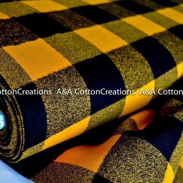 Última pieza de tela de franela Mammoth de 12" x 44", 16943-5 AMARILLO, franela a cuadros grandes, cuadros de 2", tela para prendas de vestir, tela por yardas, Robert Kaufman