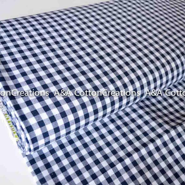 Navy 1/4" Plaid Cotton, Carolina Gingham, Blue Yarn Dyed Fabric, Blue White Quilting fabric, Apparel Fabric, Plaid cotton, Robert Kaufman