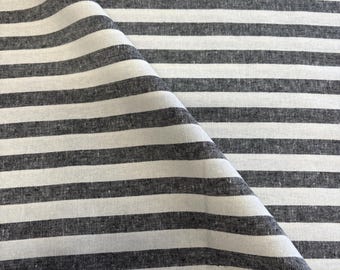 Black SRK-17586-2 Essex Yarn Dyed 1/2" Classic Striped Wovens Linen/cotton blend, Apparel Sewing Material