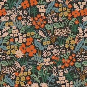 Tessuto metallico Meadow Black Multi Unbleached CANVAS RP204-BM9UC, Collezione Bon Voyage di Rifle Paper Co., Tappezzeria Fa