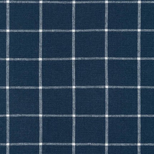 Essex Yarn Dyed Indigo Classic Wovens, 1.5" Blue Plaid  Linen blend, Essex Wovens Plaid Fabric, Linen cotton fabric, apparel fabric