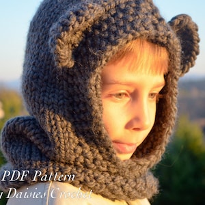 Knitting pattern. Knitted hooded cowl PATTERN. Knit scarf. Knitting hood. Zindy Mouse Hooded Cowl. Baby, toddler, child, adult sizes. (042)