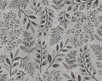 PS103-GR6 Lilac&Sage-Leaves-Graphite Fabric, 100% quilting cotton, quilt weight fabric