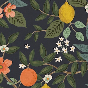 NEW RP900-NY6UC Citrus Grove - Navy Unbleached CANVAS Fabric, Rifle Paper Co. Bramble Collection,Upholstery Fabric, Cotton+Steel