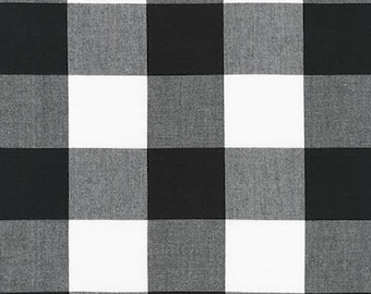 Black 2" Plaid Cotton, Carolina Gingham, Buffalo reversible plaid, Tessuto Scarf, tessuto bianco nero, tessuto di abbigliamento, Robert Kaufman