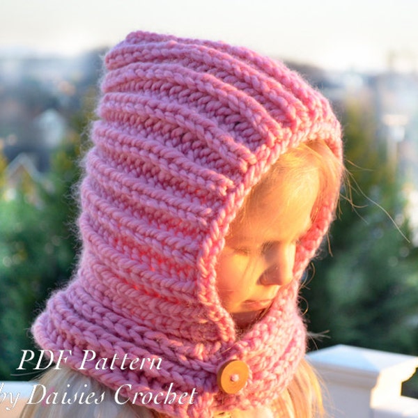 Knitting Hooded Cowl PATTERN. Knit scarf. Knit neck warmer pattern. Pixie hat. Baby, toddler, child, adult sizes.  Little Cuzine (043)