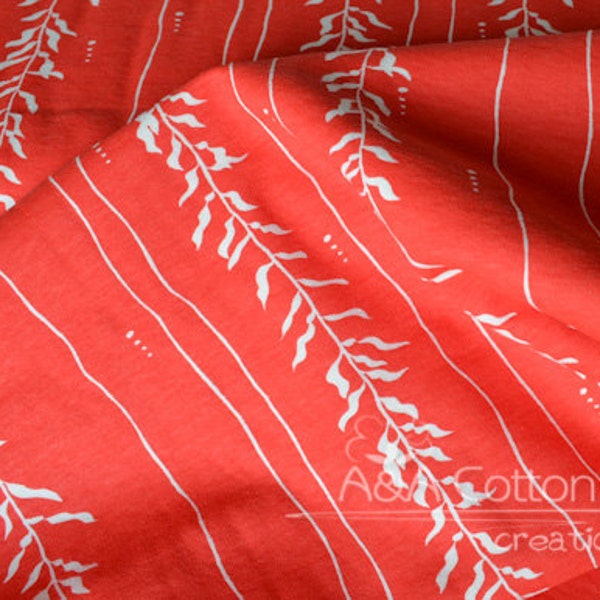 ORGANIC Fabric Interlock KNIT Certified Cotton, Birch fabric, Kelp Coral Knit textile from Beyond the Sea Interlock knits