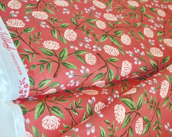 Wildwood RP102-PI1 - Peonies - Pink Fabric, Cotton+Steel Rifle Paper Co,Wildwood Collection, Flower Print Fabric,Apparel Fabric