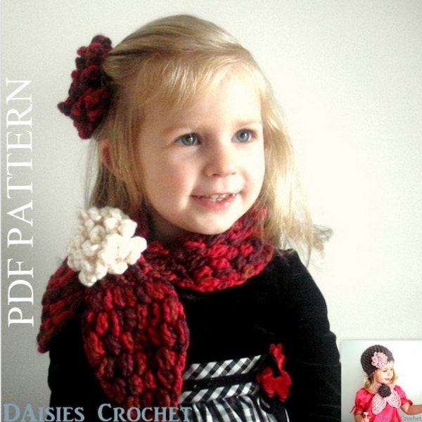 PDF PATTERN Crochet Girl Adult Cowl Neck warmer Scarf Flower Puffer Scarf Christmas Birthday gift(019)