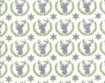 Natale, Hearthside Vacanze Snowy White, Quilting tessuto di cotone, tessuto di dollari dei cervi, Happy Holidays cotone, trapuntatura in cotone