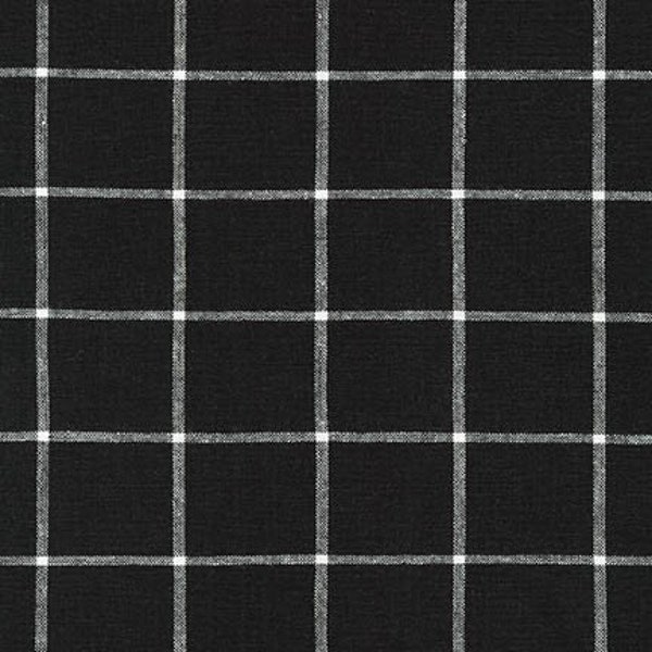 Essex Yarn Dyed Black Classic Wovens, 1.5" Black Plaid  Linen blend, Essex Wovens Plaid Fabric, Linen cotton fabric