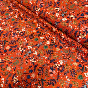 NUOVO Tessuto Metallico Wildwood-Orange RP105-RE5M, Cotone+Acciaio - Rifle Paper Co, Collezione Bon Voyage, Collezione Wildwood, Tessuto per Abbigliamento