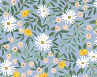 NEW RP905-BL5CM  Daisy Fields - Blue CANVAS Metallic Fabric, Rifle Paper Co. Bramble Collection, Upholstery Fabric, Cotton+Steel