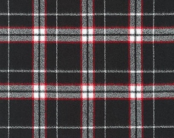 Mammoth Flannel Fabric,17603-2 BLACK Flannel, Red Black Plaid Fabric, Apparel fabric, Fabric by Yards, Robert Kaufman Fabrics