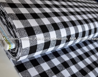 Mammoth Flannel Fabric, 16944-1 White Small Plaid Flannel, 3/4" Plaid, Apparel fabric, Fabric by Yards, Robert Kaufman Fabrics