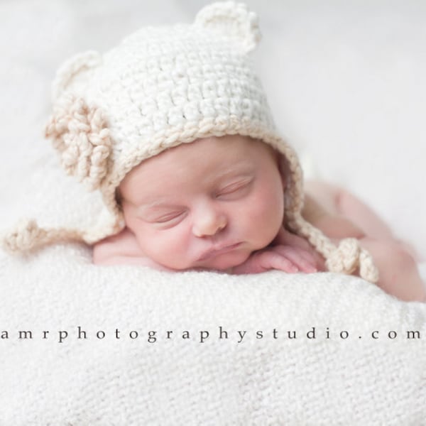 Pattern pdf Crochet Three Little Bear Earflap Hat. Flower. Photography Prop. 4 sizes. (013)Permission To Sell Finished Items