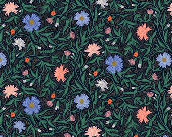 RP1002-NA2M  Aster - Navy Metallic Fabric, Vintage Garden Collection, Apparel Fabric, Rifle Paper Co fabric, Cotton n Steel