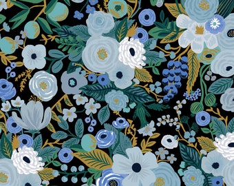 Garden Party Blue Fabric RP100-BL5, 100% fine cotton, quilt weight fabric, Cotton n Steel & Rifle Paper co