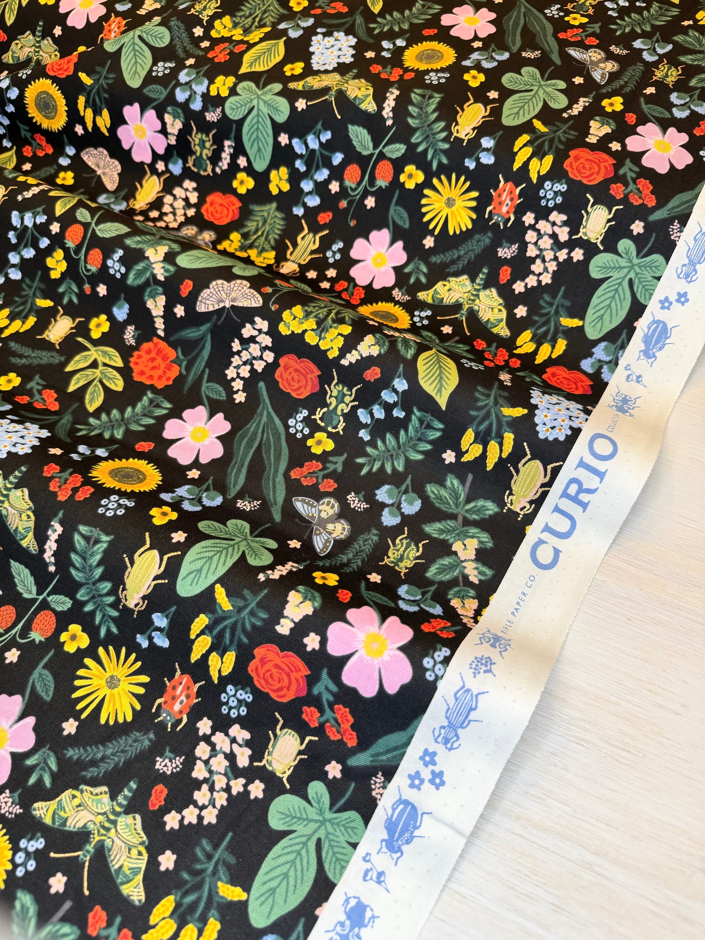 RP1106-BK3M Curio - Black Metallic Fabric, Apparel Fabric, Rifle Paper Co fabric, Cotton n Steel
