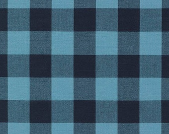 Indigo 1" Plaid Cotton, Carolina Gingham, Blue Yarn Dyed Fabric, Navy Blue Quilting fabric, Apparel Fabric, Plaid cotton, Robert Kaufman