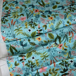 Amalfi Herb Garden - Mint Cotton Fabric, Cotton+Steel Rifle Paper Co, Amalfi Collection, Natural Flower Fabric