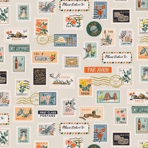NUOVI francobolli Tessuto metallico di lino, RP802-FL4M Cotton+Steel Rifle Paper Co, Collezione Bon Voyage, 100% cotone fine, Tessuto per abbigliamento