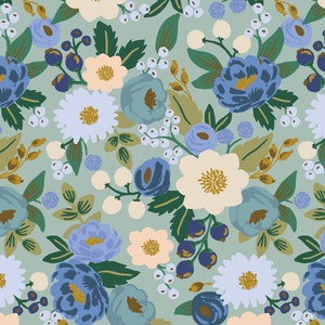 RP1001-MI3M Vintage Blossom - Mint Metallic Fabric, Vintage Garden Collection, Apparel Fabric, Rifle Paper Co fabric, Cotton n Steel