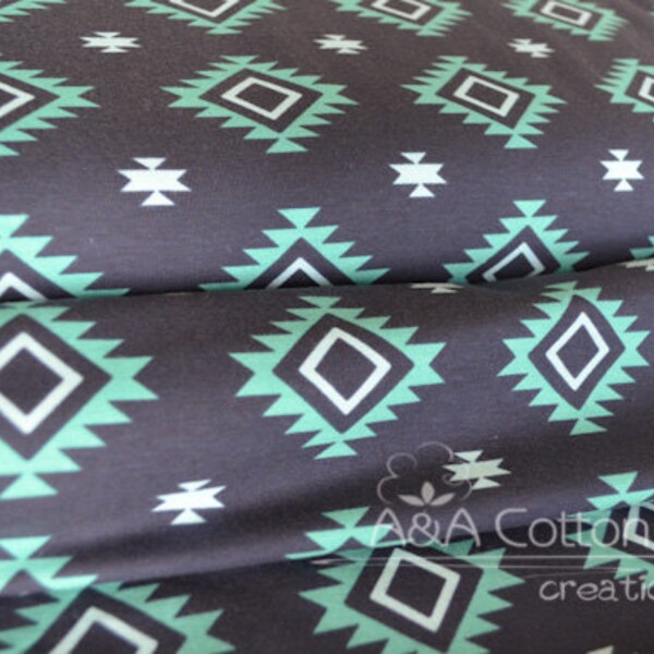 Last Pieces-KNIT Jersey Cotton Fabric, Aztec Teal Blue in Cotton Knit, Riley Blake Designs, Cotton Knit Fabric by Carly Griffith