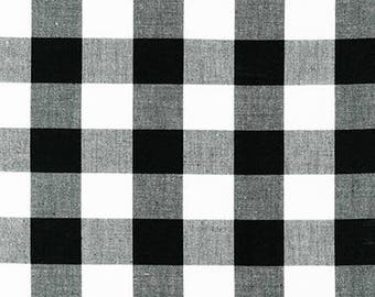 Black 1" Plaid Cotton, Reversible Carolina Gingham,Black Yarn Dyed Fabric, Black White Quilting fabric, Plaid cotton, Robert Kaufman