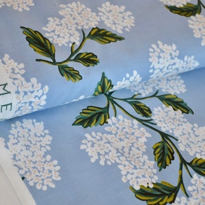 Meadow Hydrangea Light Blue Fabric (RP201-LI1) Cotton+Steel Rifle Paper Co, 100% cotton, Meadow Collection, Apparel Fabric