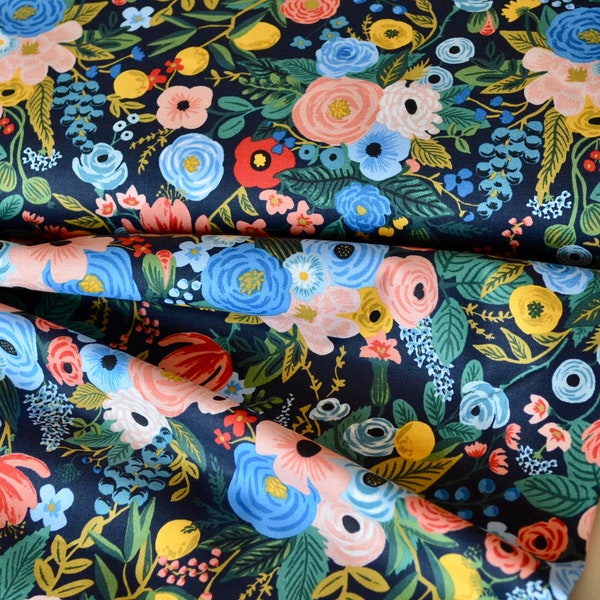 Last pieces Wildwood RP100-NA2 -Garden Party-Navy Fabric,Cotton+Steel Rifle Paper Co, Wildwood Collection,Navy Flower Fabric, Apparel Fabric