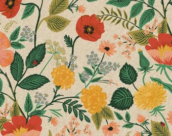 Poppy Fields Natural Unbleached CANVAS, RP702-NA4UC Camont COLLECTION, Rifle Paper Cotton Linen, Upholstery Fabric