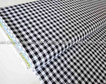 Black 1/4" Plaid Cotton, Carolina Gingham, Black Yarn Dyed Fabric, reversible Quilting fabric, Apparel Fabric, Robert Kaufman