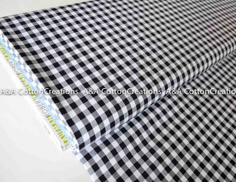 Black 1/4 Plaid Cotton, Carolina Gingham, Black Yarn Dyed Fabric, reversible Quilting fabric, Apparel Fabric, Robert Kaufman image 1