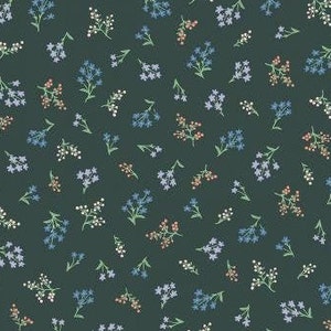 Strawberry Fields collection, RP403-HU2 Petites Fleurs Hunter Fabric, Rifle Paper Co, 100% quilting cotton,