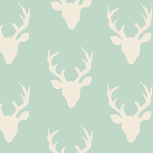 Buck Forest Mint print, Hellow Bear Collection, Cotton Fabric, Quilting Weight textile, Art Gallery Designer Cotton