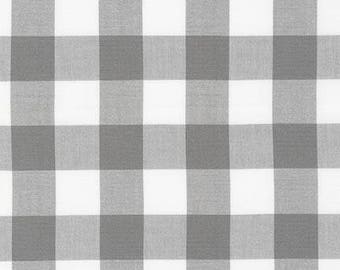 Grey 1" Plaid Cotton, Carolina Gingham, Yarn Dyed Fabric,Grey White Plaid reversible, Apparel Fabric, Gingham cotton, Robert Kaufman