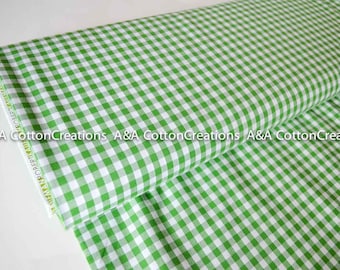 Kelly 1/4" Plaid Cotton, Yarn Dyed Carolina Gingham, Green Fabric,  Plaid Quilting fabric, Apparel Fabric,Plaid cotton Scarf,Robert Kaufman