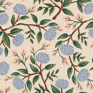 Peonies Cream CANVAS Fabric, Rifle Paper Co. Cotton Linen Blend, Wildwood Collection, Upholstery Fabric, Cotton+Steel